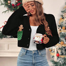 Essnce cardigan de manga larga con grafico de hombre de jengibre minimalista y casual para mujer, navidad