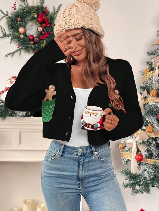 Essnce cardigan de manga larga con grafico de hombre de jengibre minimalista y casual para mujer, navidad