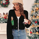 Essnce cardigan de manga larga con grafico de hombre de jengibre minimalista y casual para mujer, navidad