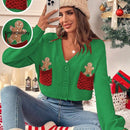Essnce cardigan de manga larga con grafico de hombre de jengibre minimalista y casual para mujer, navidad