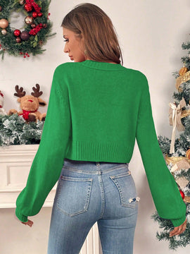 Essnce cardigan de manga larga con grafico de hombre de jengibre minimalista y casual para mujer, navidad