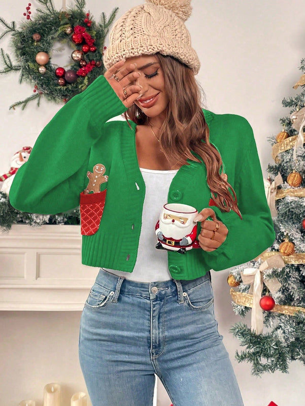 Essnce cardigan de manga larga con grafico de hombre de jengibre minimalista y casual para mujer, navidad