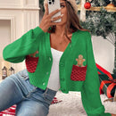 Essnce cardigan de manga larga con grafico de hombre de jengibre minimalista y casual para mujer, navidad