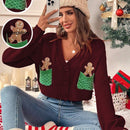 Essnce cardigan de manga larga con grafico de hombre de jengibre minimalista y casual para mujer, navidad