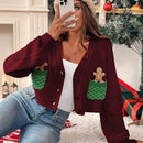 Essnce cardigan de manga larga con grafico de hombre de jengibre minimalista y casual para mujer, navidad