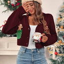 Essnce cardigan de manga larga con grafico de hombre de jengibre minimalista y casual para mujer, navidad