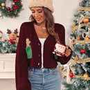 Essnce cardigan de manga larga con grafico de hombre de jengibre minimalista y casual para mujer, navidad