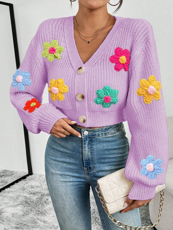 Essnce cardigan informal de mujer con botones delanteros y estampado de flores, apropiado para el uso diario en otono/invierno