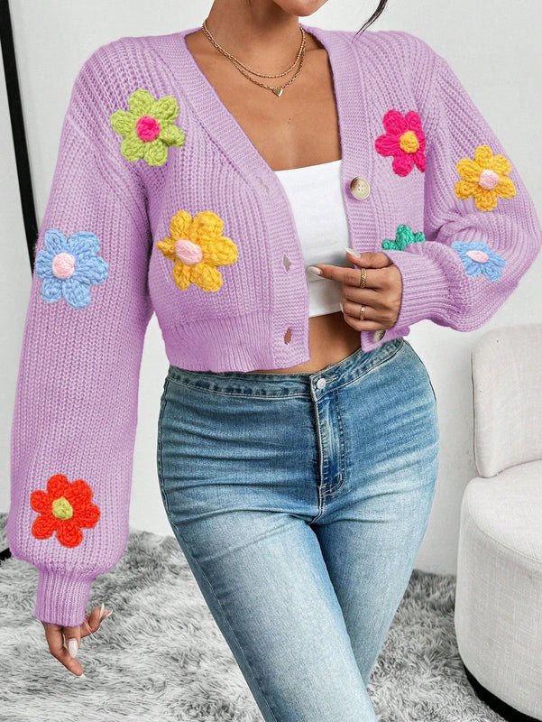 Essnce cardigan informal de mujer con botones delanteros y estampado de flores, apropiado para el uso diario en otono/invierno