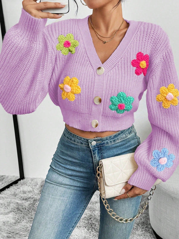Essnce cardigan informal de mujer con botones delanteros y estampado de flores, apropiado para el uso diario en otono/invierno