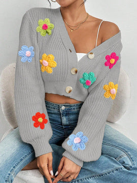 Essnce cardigan informal de mujer con botones delanteros y estampado de flores, apropiado para el uso diario en otono/invierno
