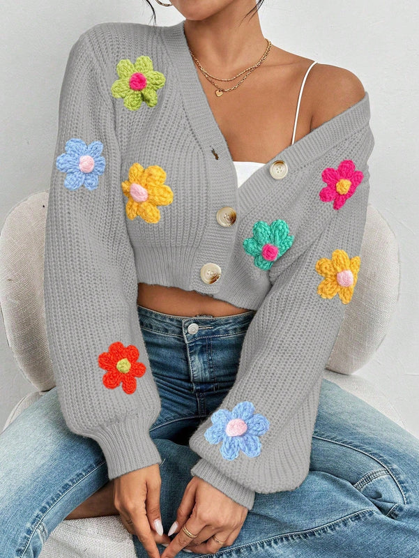 Essnce cardigan informal de mujer con botones delanteros y estampado de flores, apropiado para el uso diario en otono/invierno