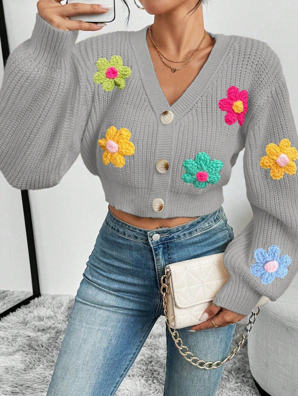 Essnce cardigan informal de mujer con botones delanteros y estampado de flores, apropiado para el uso diario en otono/invierno