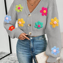 Essnce 1 pieza cardigan casual de manga larga con botones al frente y bordado floral