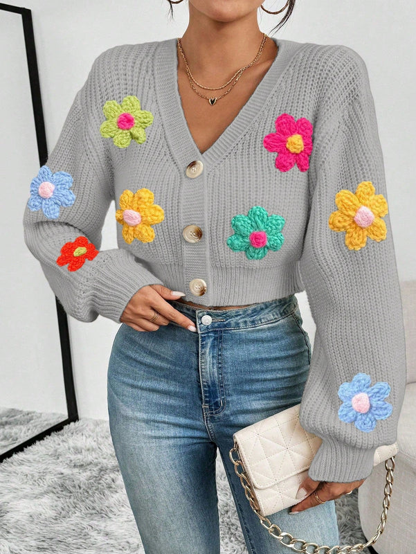 Essnce cardigan informal de mujer con botones delanteros y estampado de flores, apropiado para el uso diario en otono/invierno