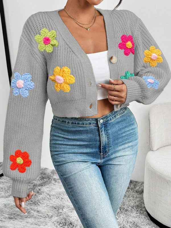 Essnce cardigan informal de mujer con botones delanteros y estampado de flores, apropiado para el uso diario en otono/invierno