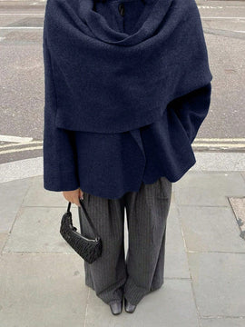 Essnce chaqueta de lana negra holgada y versatil para uso casual y de aeropuerto, diseno de bufanda de una pieza, chaqueta de cardigan corta de lana calida para el invierno, tendencia de moda otono 2024