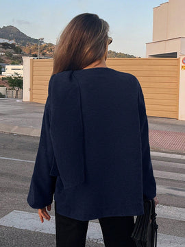 Essnce chaqueta de lana negra holgada y versatil para uso casual y de aeropuerto, diseno de bufanda de una pieza, chaqueta de cardigan corta de lana calida para el invierno, tendencia de moda otono 2024