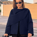 Essnce chaqueta de lana negra holgada y versatil para uso casual y de aeropuerto, diseno de bufanda de una pieza, chaqueta de cardigan corta de lana calida para el invierno, tendencia de moda otono 2024