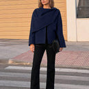 Essnce chaqueta de lana negra holgada y versatil para uso casual y de aeropuerto, diseno de bufanda de una pieza, chaqueta de cardigan corta de lana calida para el invierno, tendencia de moda otono 2024