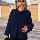 Essnce chaqueta de lana negra holgada y versatil para uso casual y de aeropuerto, diseno de bufanda de una pieza, chaqueta de cardigan corta de lana calida para el invierno, tendencia de moda otono 2024
