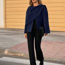 Essnce chaqueta de lana negra holgada y versatil para uso casual y de aeropuerto, diseno de bufanda de una pieza, chaqueta de cardigan corta de lana calida para el invierno, tendencia de moda otono 2024