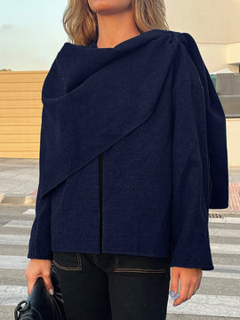 Essnce chaqueta de lana negra holgada y versatil para uso casual y de aeropuerto, diseno de bufanda de una pieza, chaqueta de cardigan corta de lana calida para el invierno, tendencia de moda otono 2024