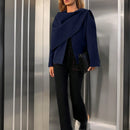 Essnce chaqueta de lana negra holgada y versatil para uso casual y de aeropuerto, diseno de bufanda de una pieza, chaqueta de cardigan corta de lana calida para el invierno, tendencia de moda otono 2024