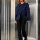 Essnce chaqueta de lana negra holgada y versatil para uso casual y de aeropuerto, diseno de bufanda de una pieza, chaqueta de cardigan corta de lana calida para el invierno, tendencia de moda otono 2024