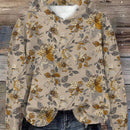 Lune sudadera con capucha de estampado floral vintage todo sobre en estilo minimalista casual, adecuada para otono/invierno