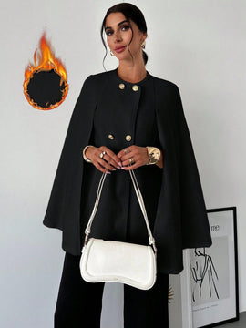 Prive cardigan tipo poncho de color albaricoque solido y elegante, abrigo minimalista para mujer