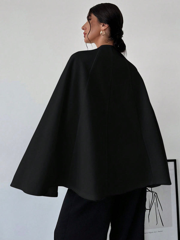 Prive cardigan tipo poncho de color albaricoque solido y elegante, abrigo minimalista para mujer