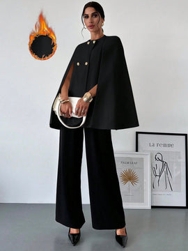 Prive capa/poncho sobrecapa de unicolor elegante y minimalista de color albaricoque para mujer