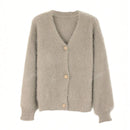 Cardigan de manga larga con botones con estampado de grano de madera y cuello en v, unicolor, informal, calido y elegante, para otono/invierno