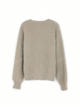 Cardigan de manga larga con botones con estampado de grano de madera y cuello en v, unicolor, informal, calido y elegante, para otono/invierno