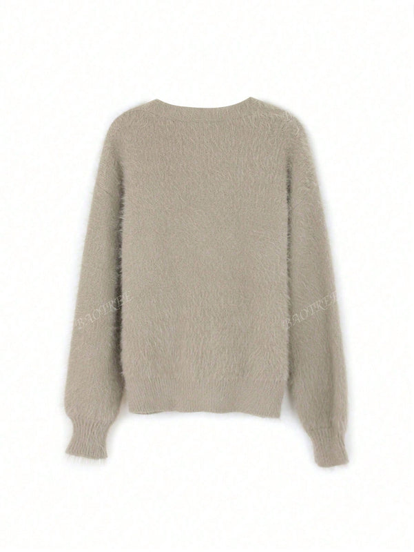 Cardigan de manga larga con botones con estampado de grano de madera y cuello en v, unicolor, informal, calido y elegante, para otono/invierno