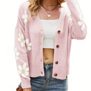 Sueter holgado de punto para mujer, cardigan de manga larga con cuello en v y patron floral con botones para adultos