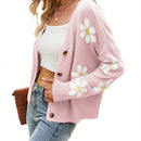 Sueter holgado de punto para mujer, cardigan de manga larga con cuello en v y patron floral con botones para adultos