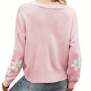 Sueter holgado de punto para mujer, cardigan de manga larga con cuello en v y patron floral con botones para adultos