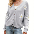 Sueter holgado de punto para mujer, cardigan de manga larga con cuello en v y patron floral con botones para adultos