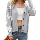 Sueter holgado de punto para mujer, cardigan de manga larga con cuello en v y patron floral con botones para adultos