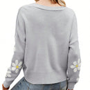 Sueter holgado de punto para mujer, cardigan de manga larga con cuello en v y patron floral con botones para adultos