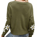 Sueter holgado de punto para mujer, cardigan de manga larga con cuello en v y patron floral con botones para adultos