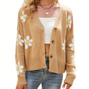 Sueter holgado de punto para mujer, cardigan de manga larga con cuello en v y patron floral con botones para adultos