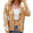 Sueter holgado de punto para mujer, cardigan de manga larga con cuello en v y patron floral con botones para adultos