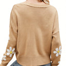 Sueter holgado de punto para mujer, cardigan de manga larga con cuello en v y patron floral con botones para adultos