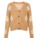 Sueter holgado de punto para mujer, cardigan de manga larga con cuello en v y patron floral con botones para adultos