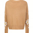 Sueter holgado de punto para mujer, cardigan de manga larga con cuello en v y patron floral con botones para adultos