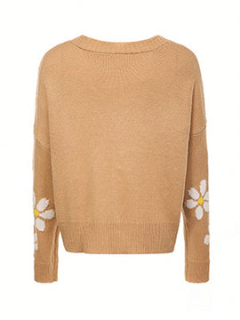 Sueter holgado de punto para mujer, cardigan de manga larga con cuello en v y patron floral con botones para adultos