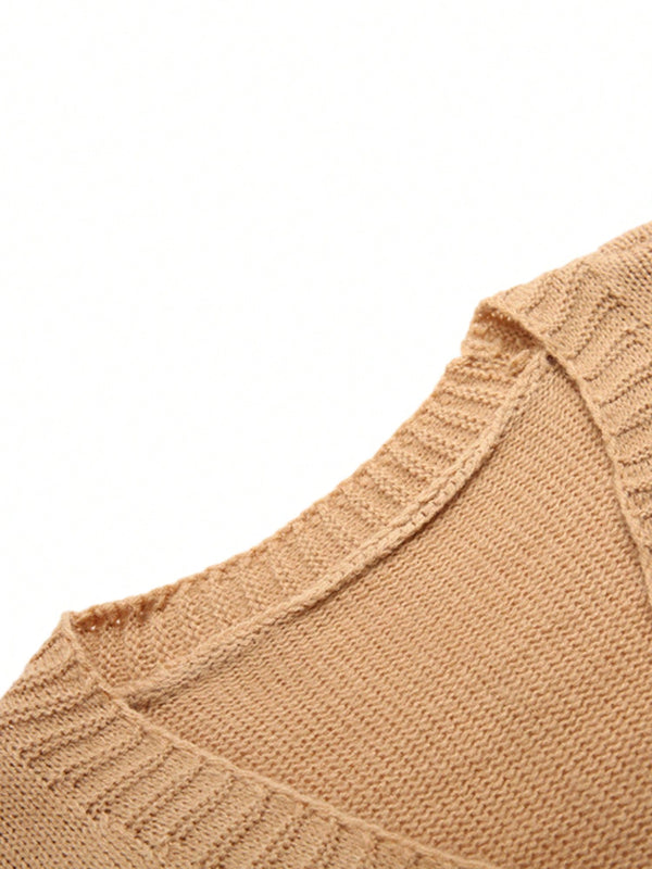 Sueter holgado de punto para mujer, cardigan de manga larga con cuello en v y estampado de flores con botones para adultos